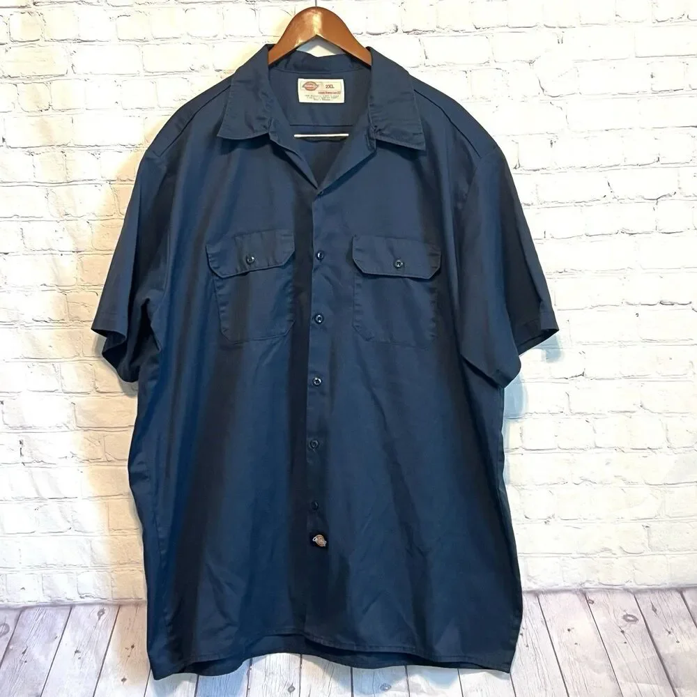 Vintage Dickies Shirt Men 2XL Blue Work Mechanic Button 90s USA